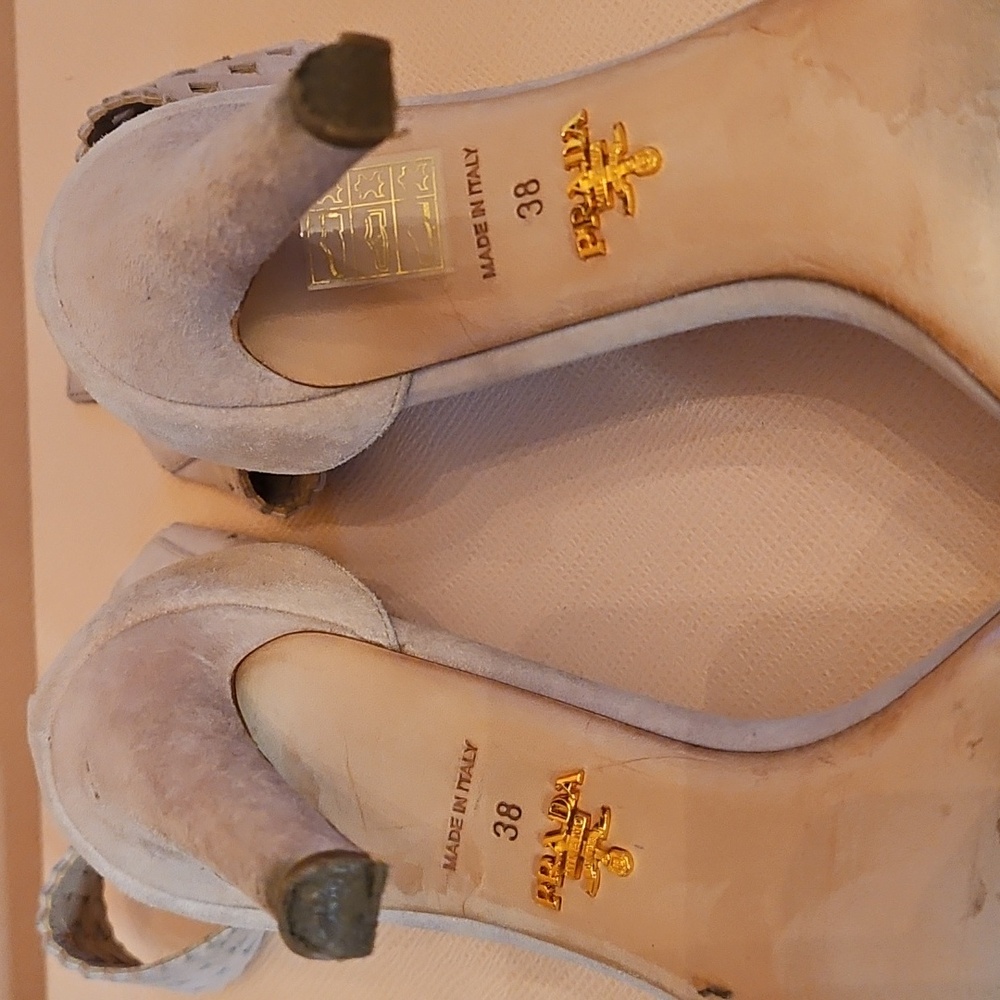 PRADA CALZATURE DONNA CAMOSCIO CIPRIA HIGH HEEL SANDALS IN SIZE 38. - Picture 7 of 13